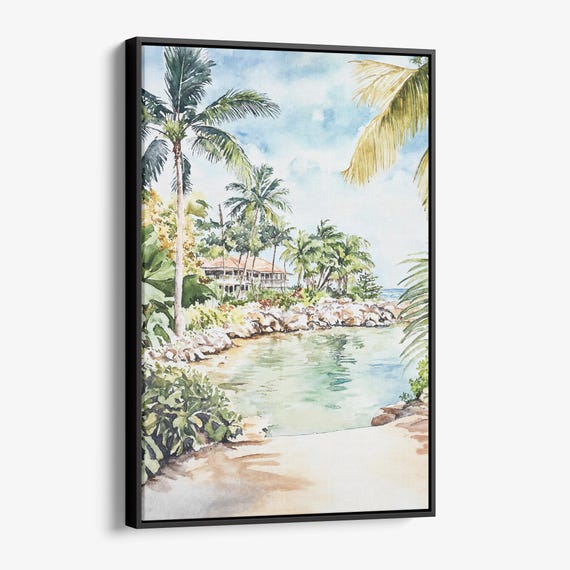 Jamaica Caribbean Island Canvas Print Watercolor Tropical Landscape Wall Art