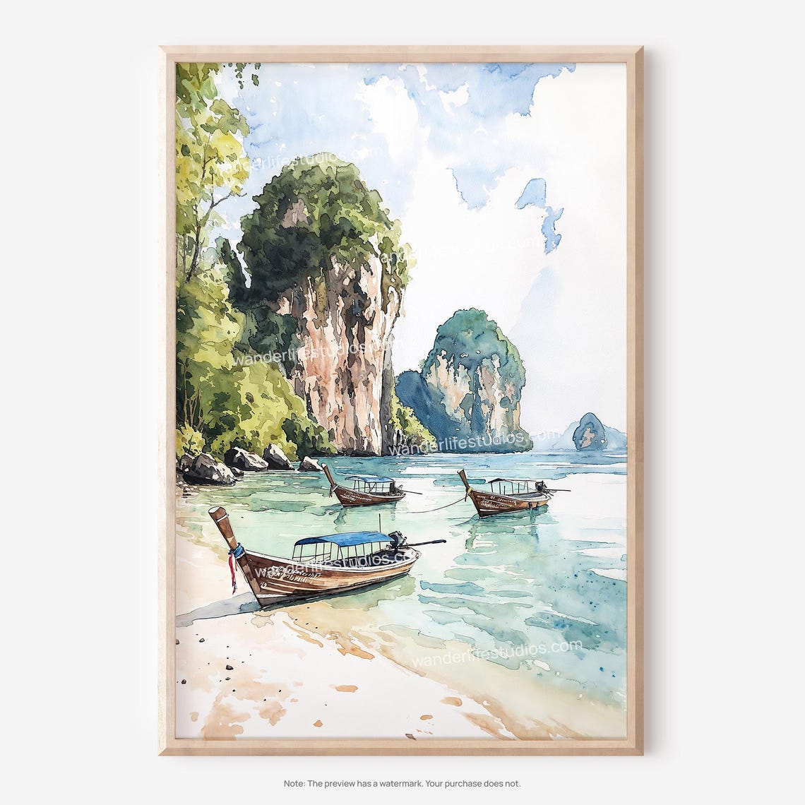 Thailand Longtail Boats Limestone Cliffs Tropical Beach Poster