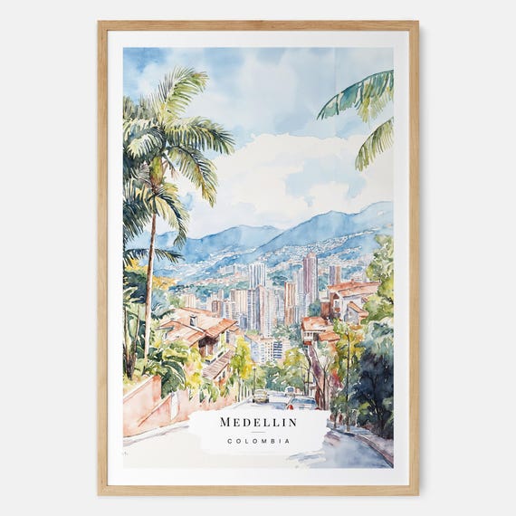 Medellin Watercolor Art Print Colombia Wall Travel Gift Moving New Home