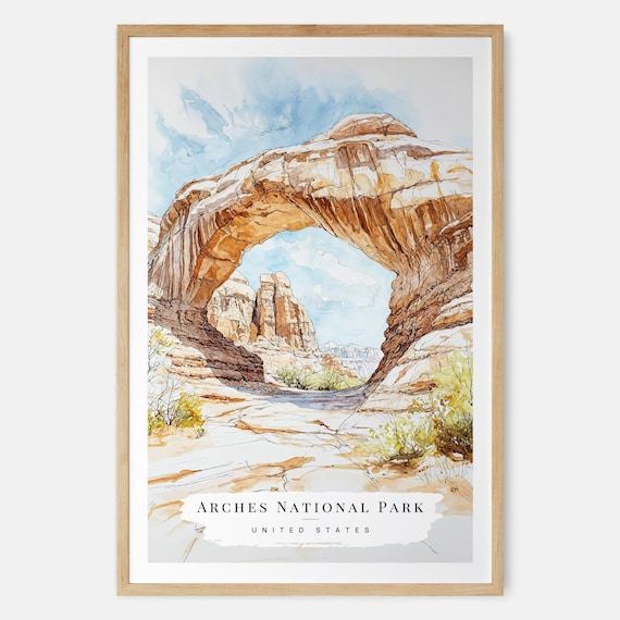 Arches National Park Watercolor Desert Arch Travel Art Poster