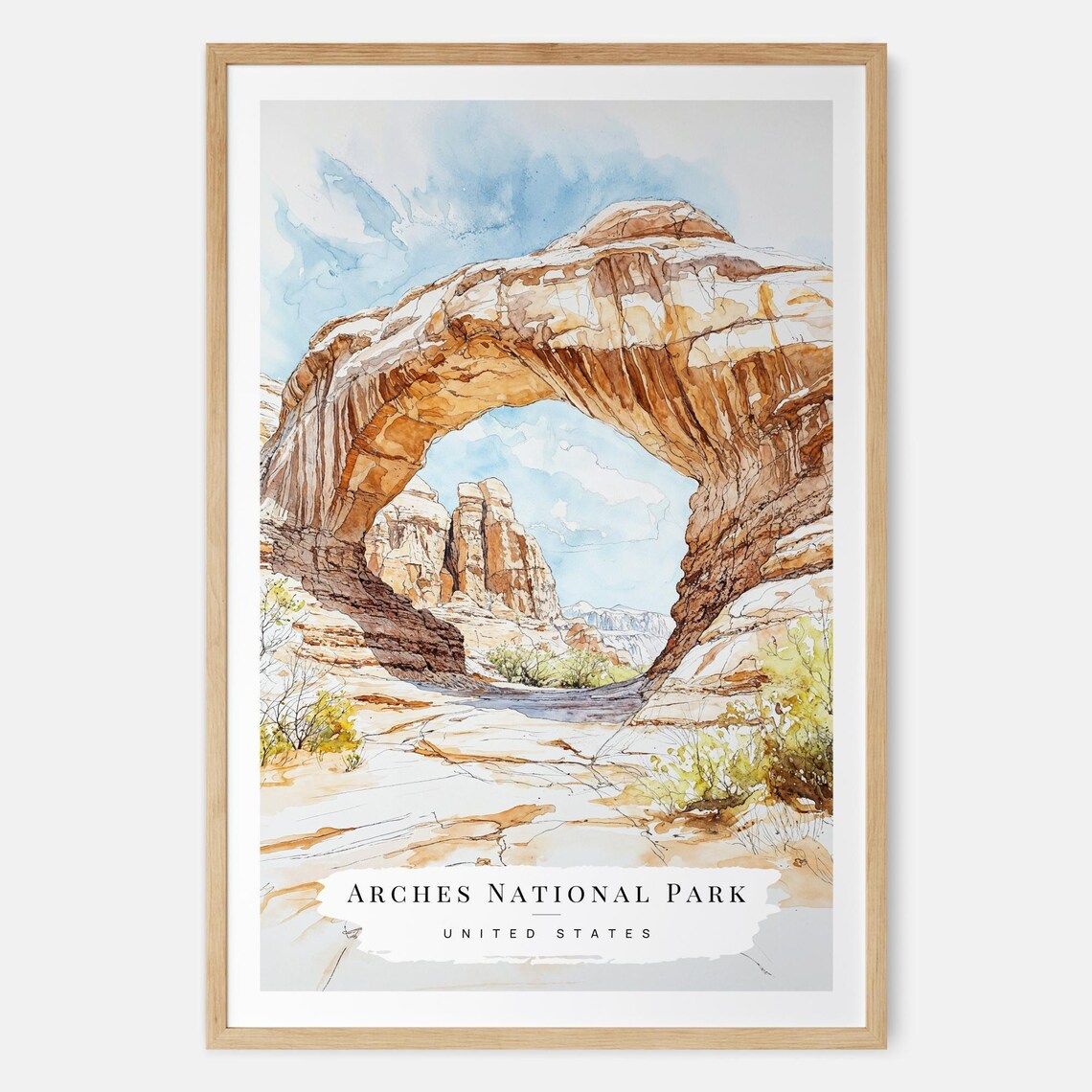 Arches National Park Watercolor Desert Arch Travel Art Poster