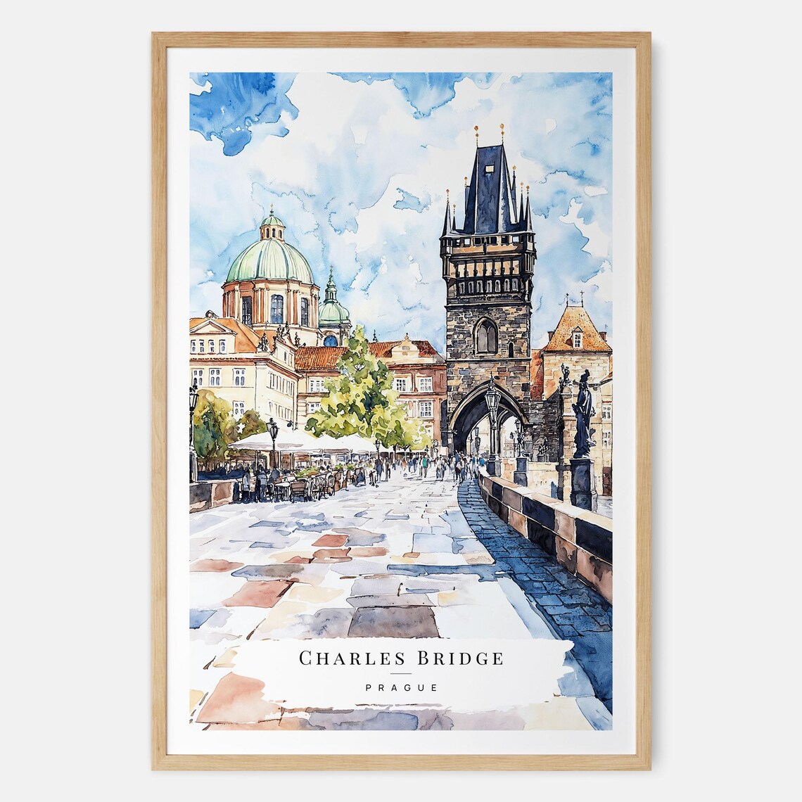 Charles Bridge Prague Watercolor Old Town Landmark Travel Poster