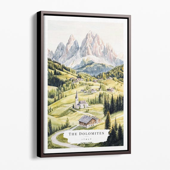 Dolomites Watercolor Canvas Art Print Mountain Landscape Wall Decor