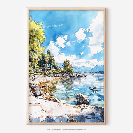 Lake Windermere Wall Art Watercolor Landscape For Home Decor