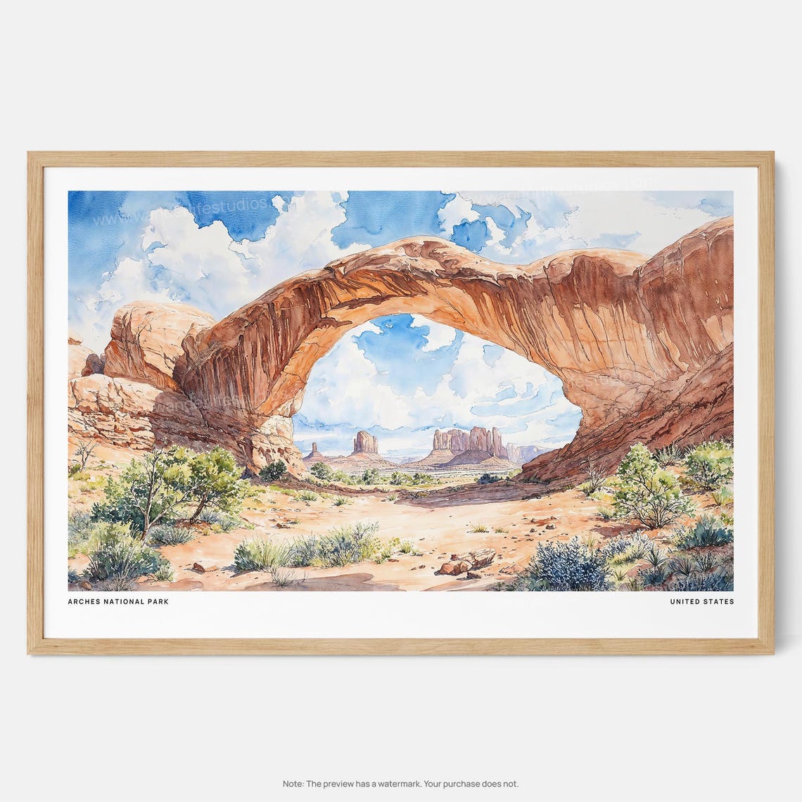 Arches National Park Watercolor of Red Rock Desert Scenery Poster