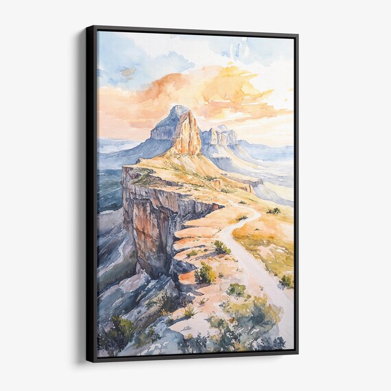 Desert Mesa Canyon Watercolor Winding Road Sunset Vista Poster
