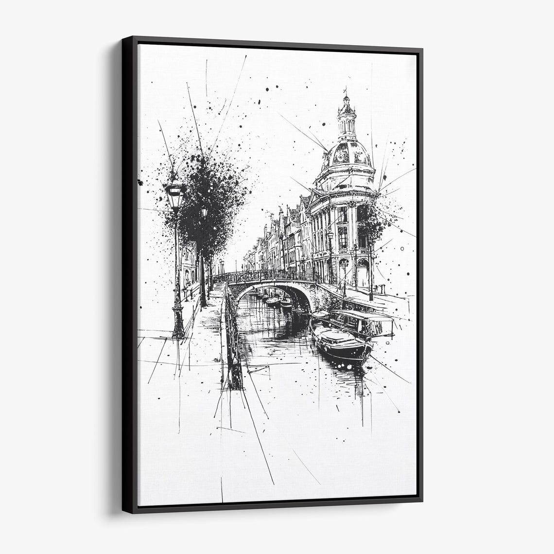 Amsterdam Pencil Drawing Canvas Print Elegant Cityscape Wall Decor
