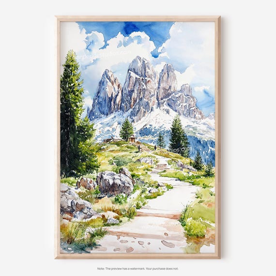 Dolomites Wall Art Hiking Trail Watercolor Print