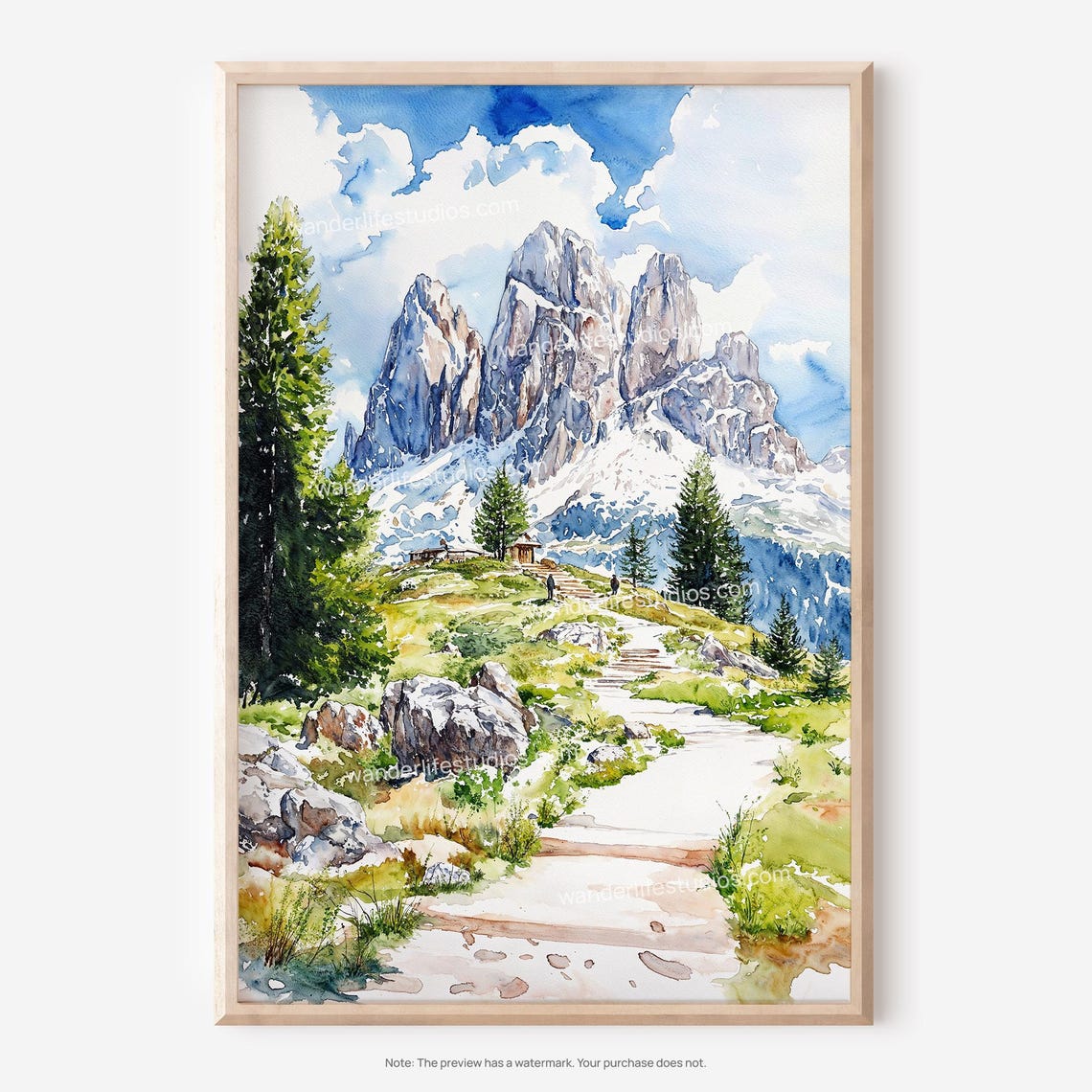 Dolomites Wall Art Hiking Trail Watercolor Print
