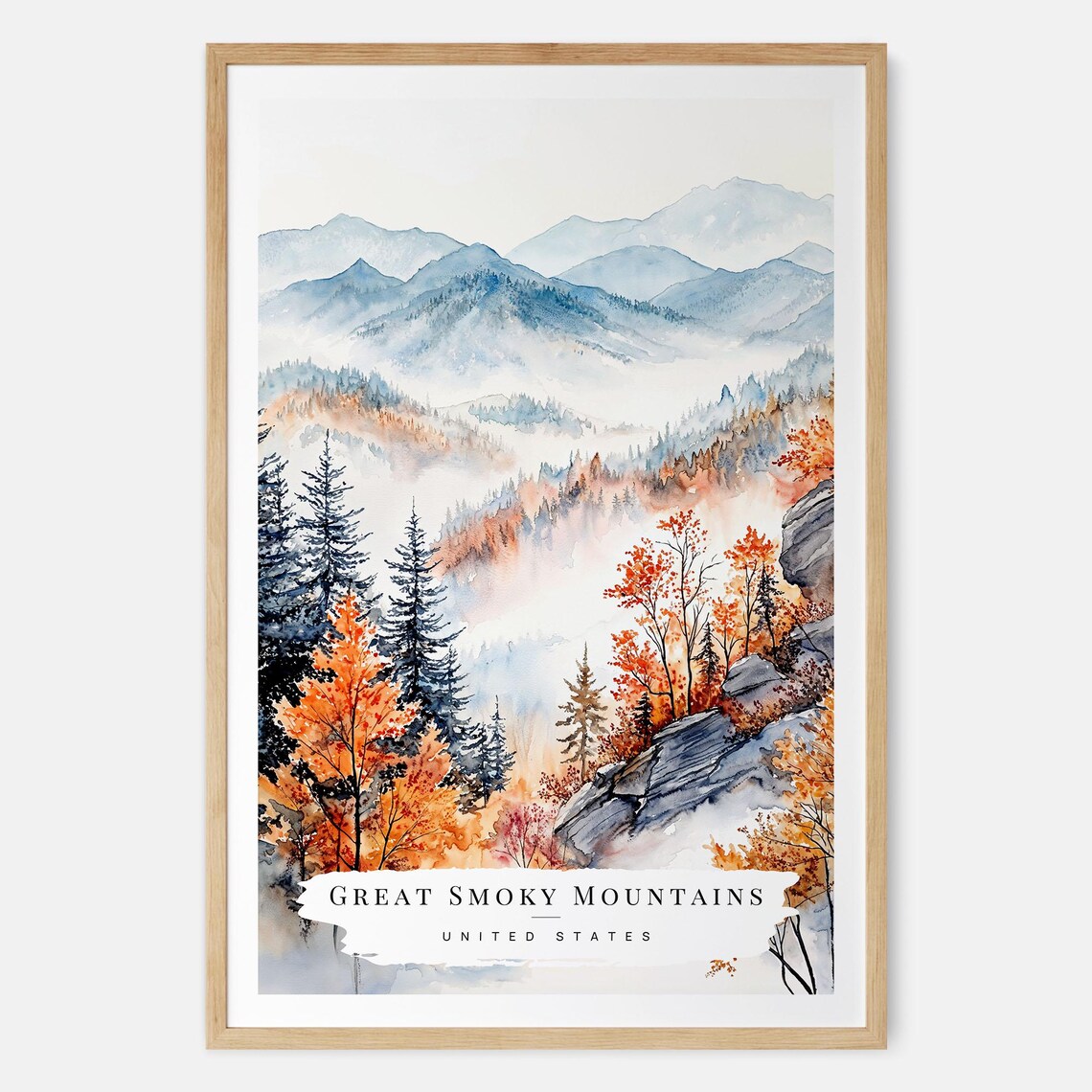 Great Smoky Mountains National Park Misty Fall Watercolor Poster