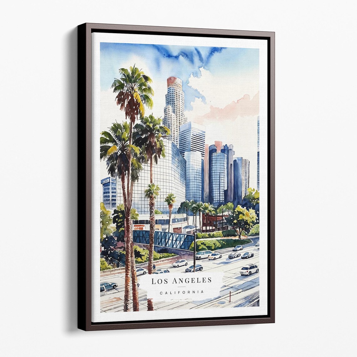 Los Angeles Watercolor Canvas Art Print Downtown Cityscape Wall Decor