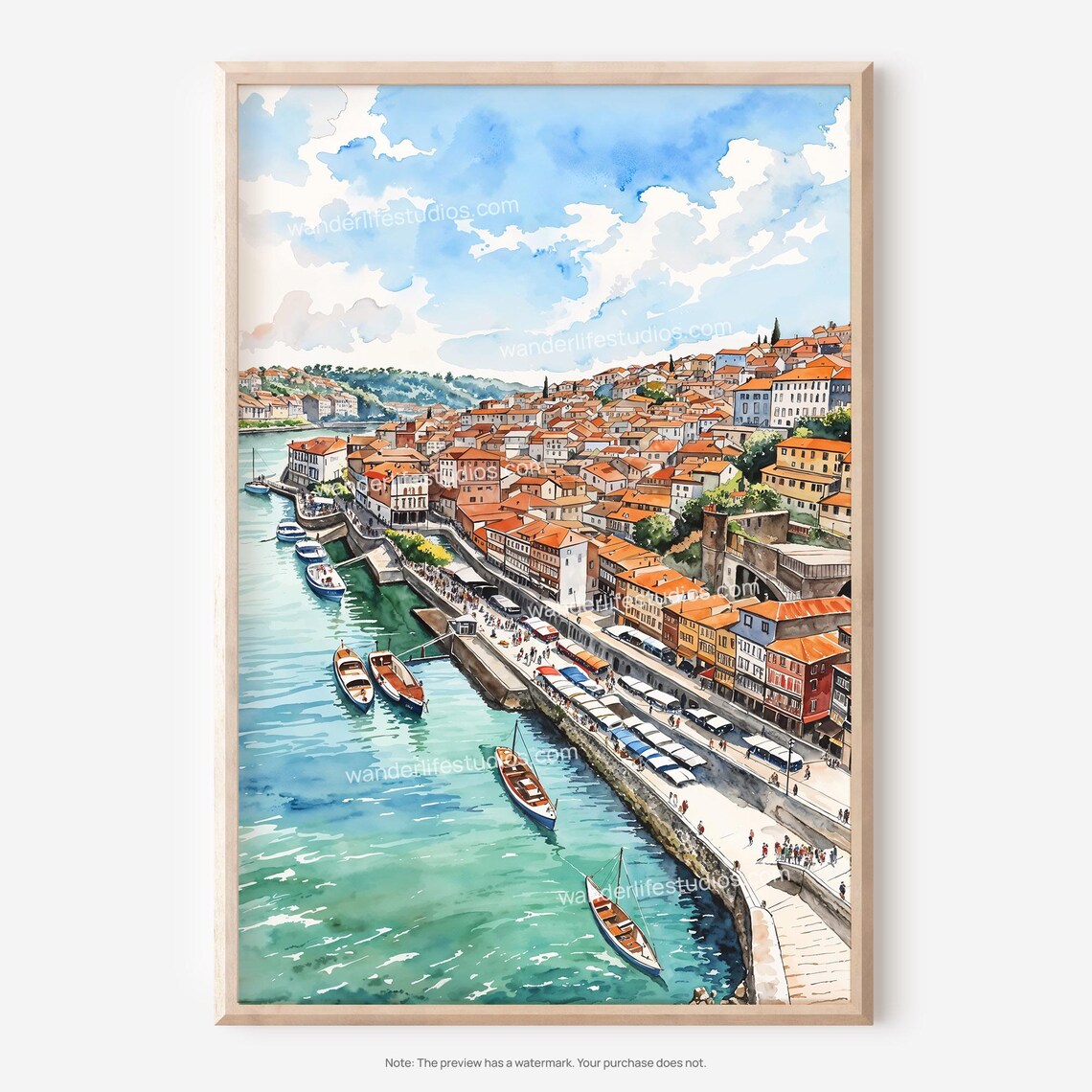 Porto Skyline Wall Art Watercolor For Instant Home Decor