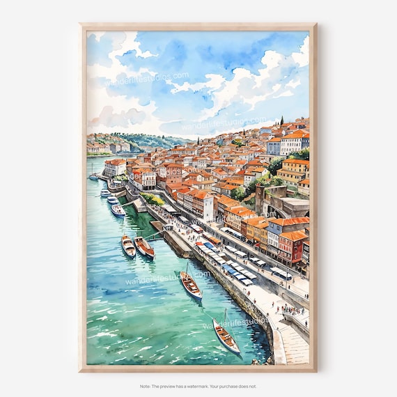 Porto Skyline Wall Art Watercolor For Instant Home Decor