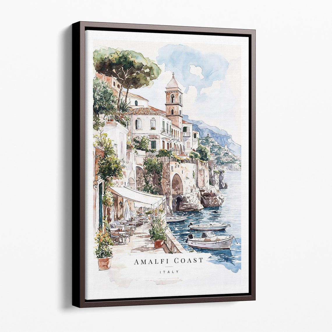 Amalfi Coast Italy Watercolor Seaside Cliff Village Travel Poster