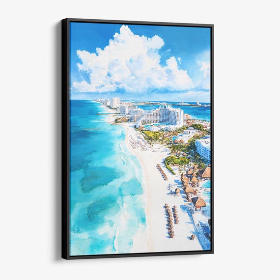 Cancun Mexico Canvas Print Watercolor Tropical Beach Wall Art