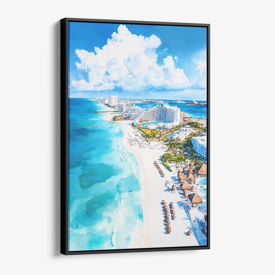 Cancun Mexico Canvas Print Watercolor Tropical Beach Wall Art
