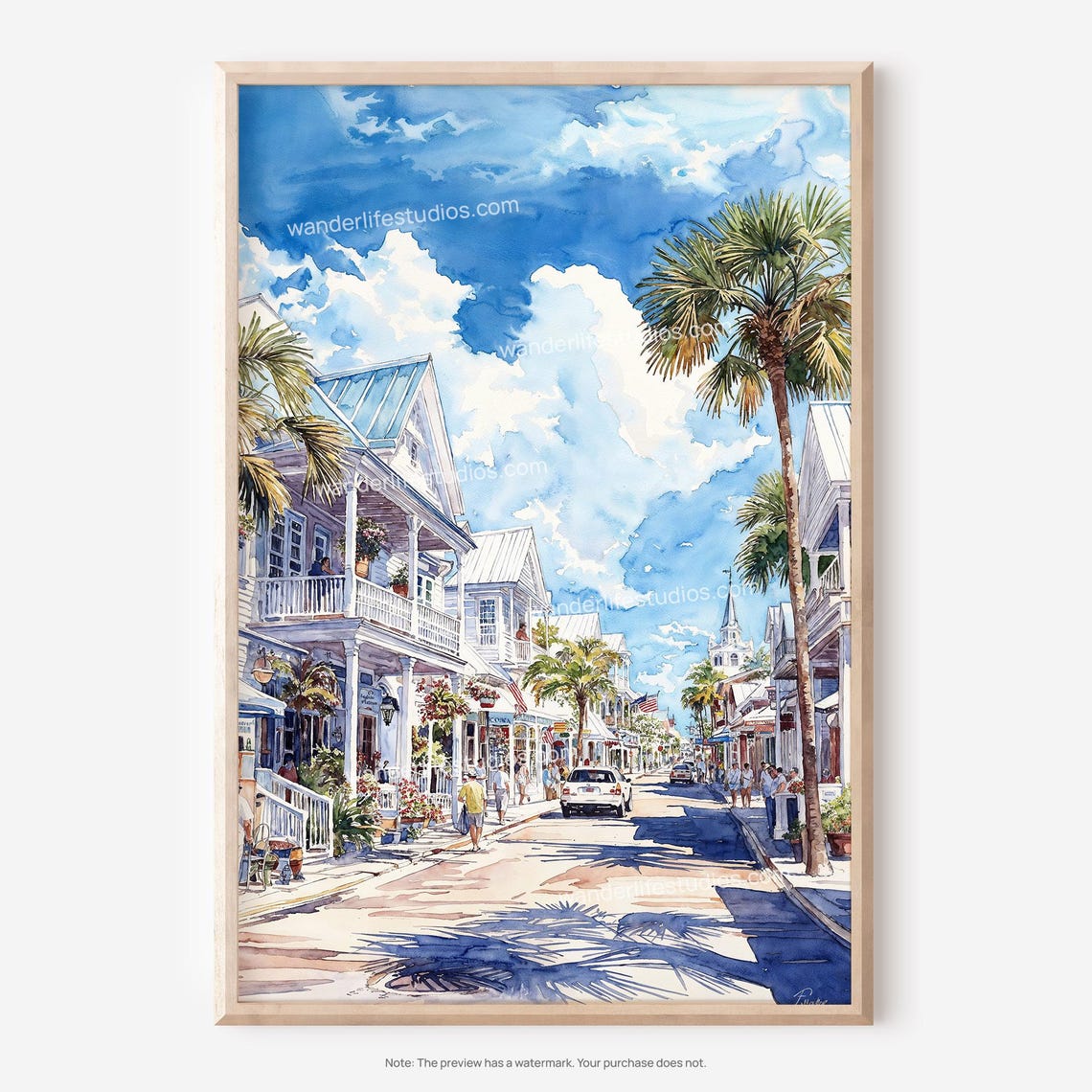 Key West Duval Street Florida Watercolor Street Scene Poster