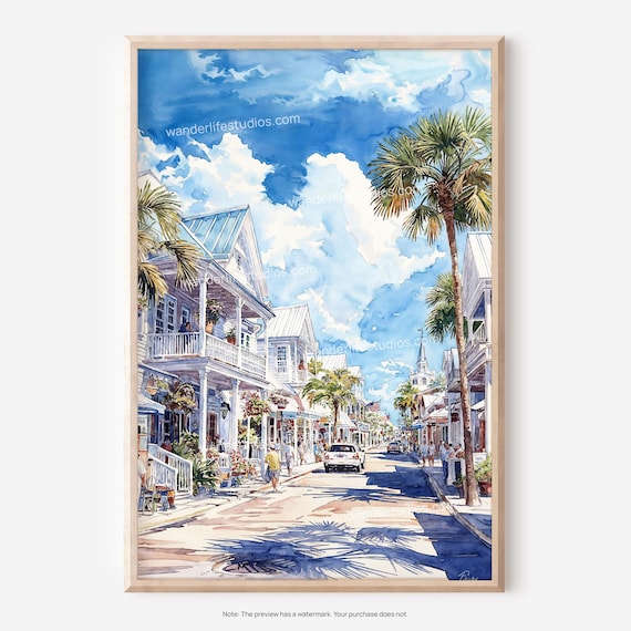 Key West Duval Street Florida Watercolor Street Scene Poster