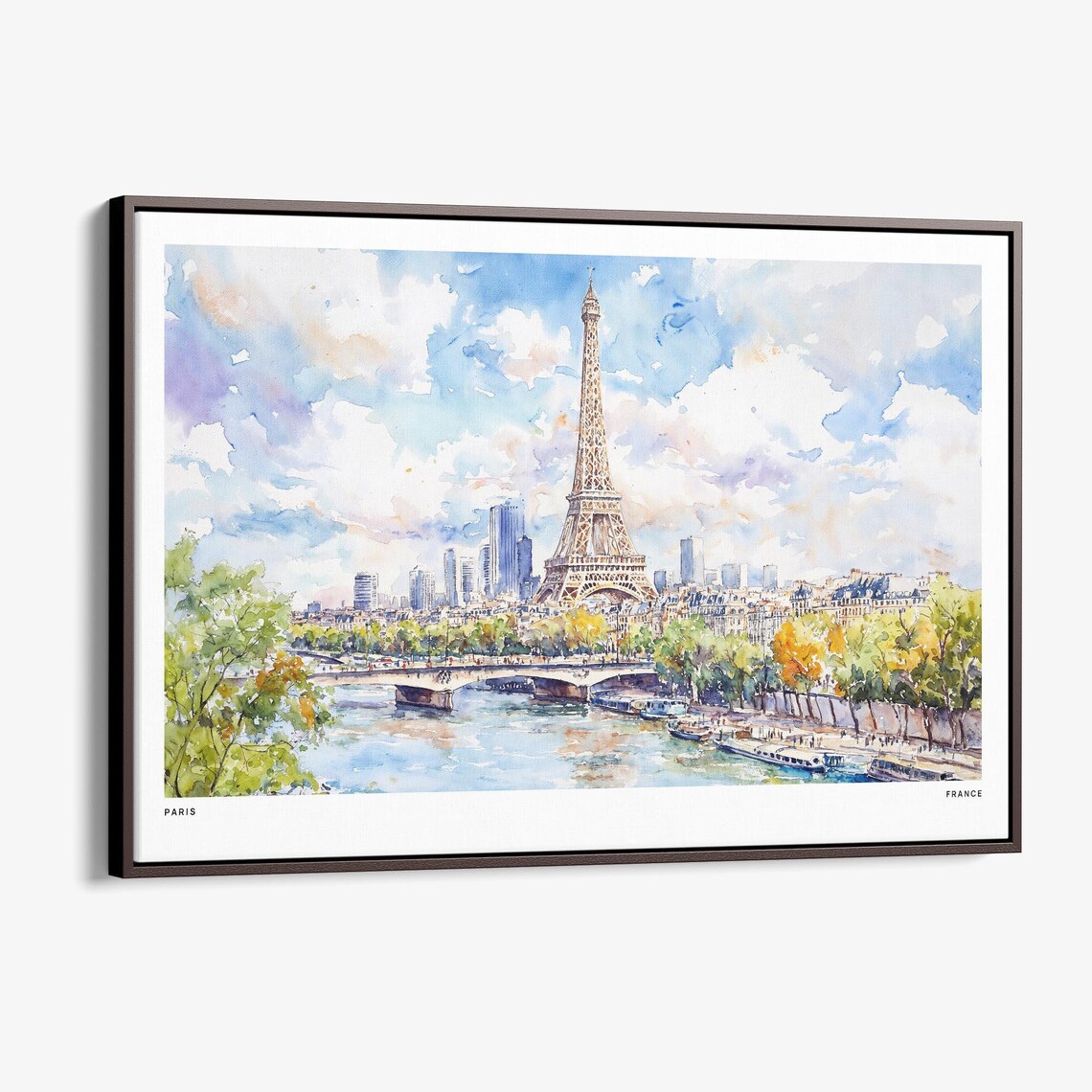 Eiffel Tower Canvas Print Watercolor Paris Cityscape Wall Art