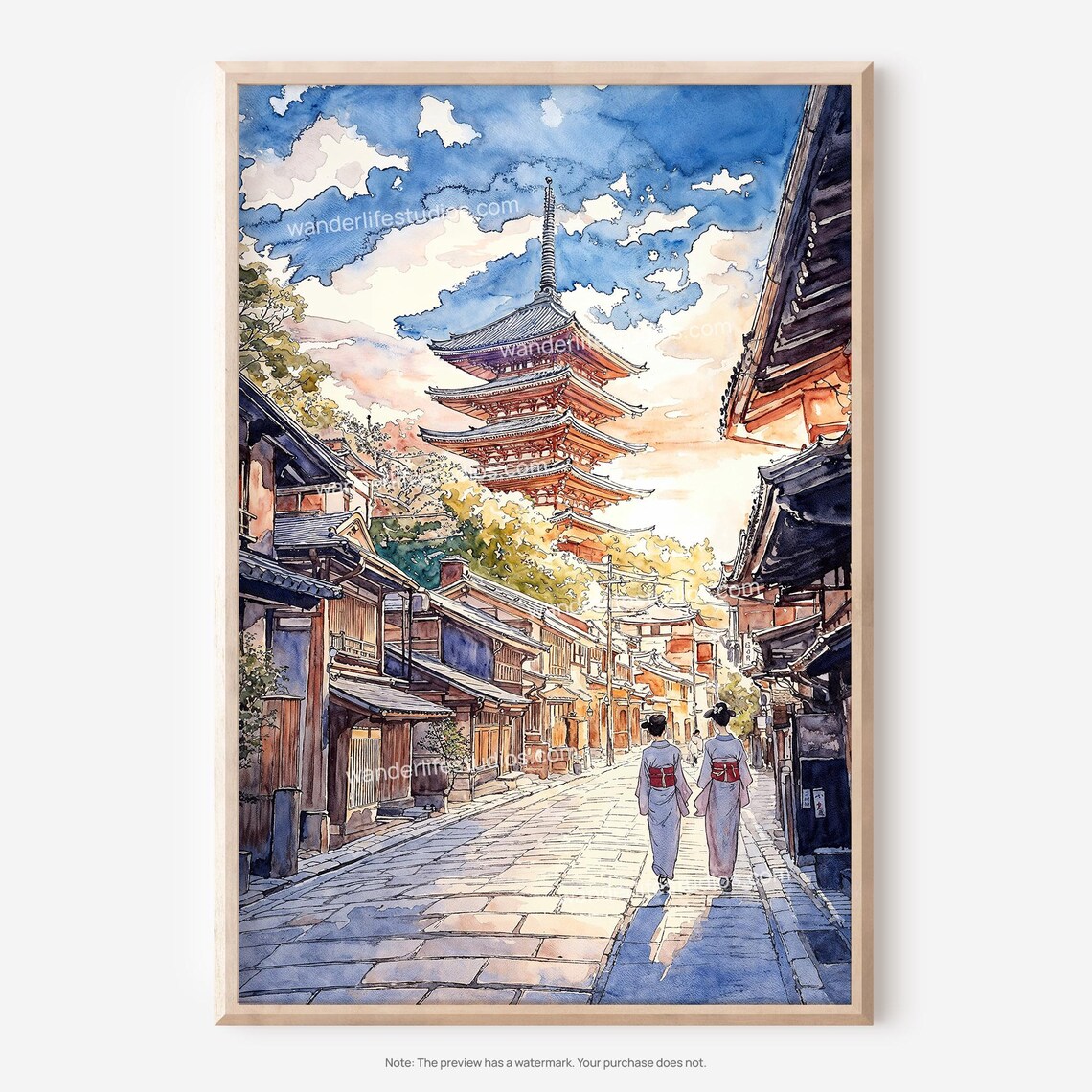 Kyoto Pagoda Traditional Watercolor Travel Poster