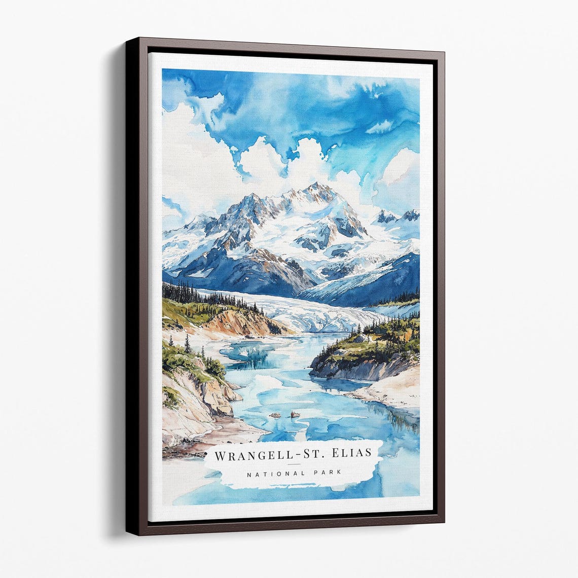 Wrangell St Elias National Park Glacier Watercolor Travel Poster