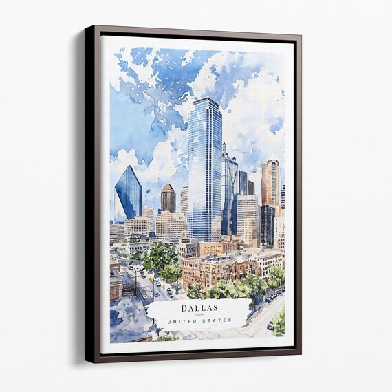 Dallas Watercolor Canvas Art Print Urban Skyline Wall Decor