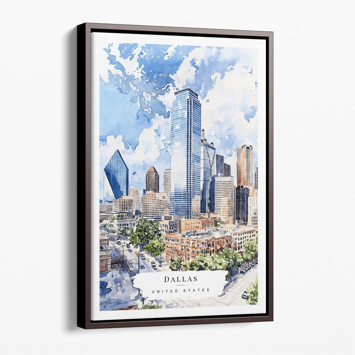 Dallas Watercolor Canvas Art Print Urban Skyline Wall Decor