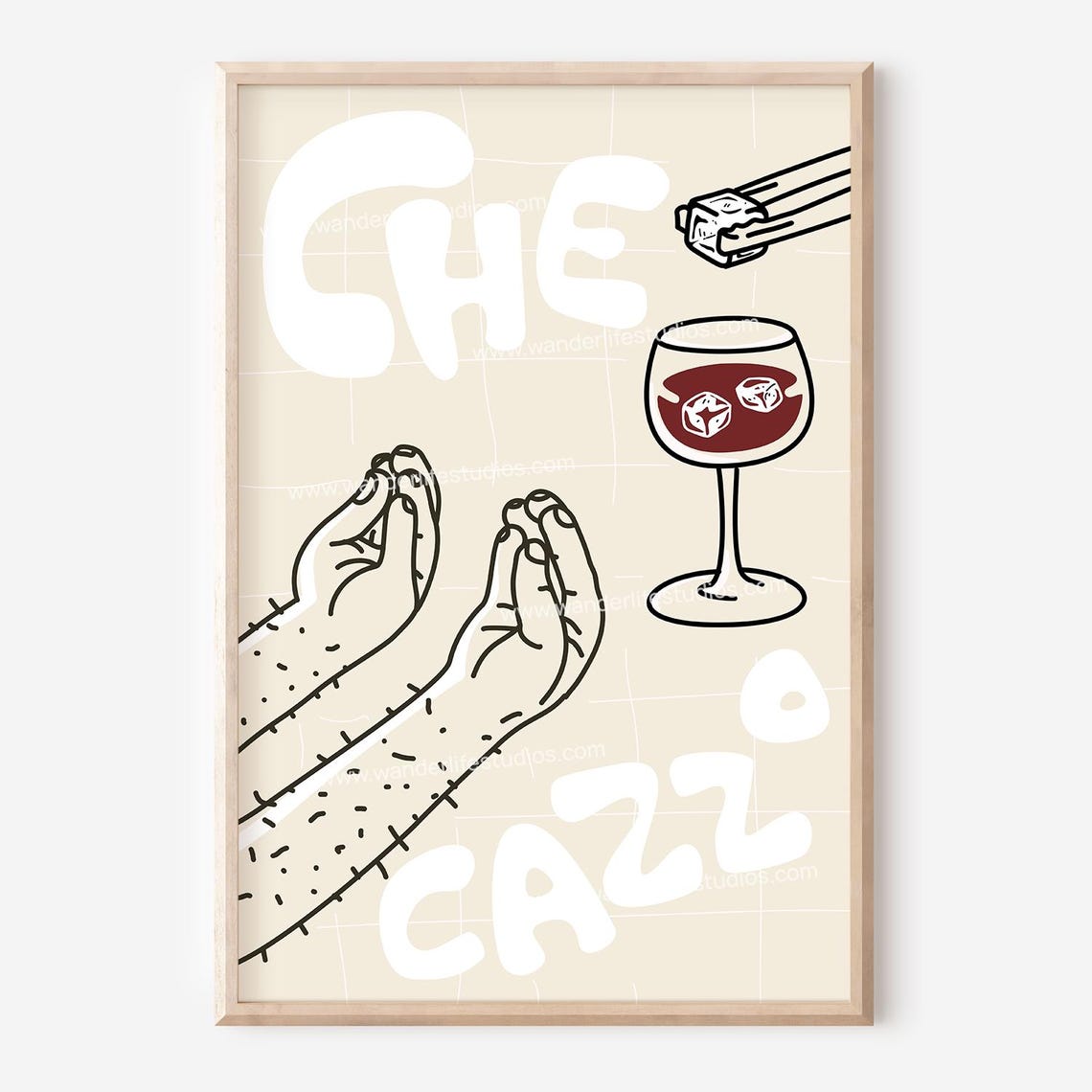 Che Cazzo Italian Hand Gesture Funny Wine Lover Retro Art Poster