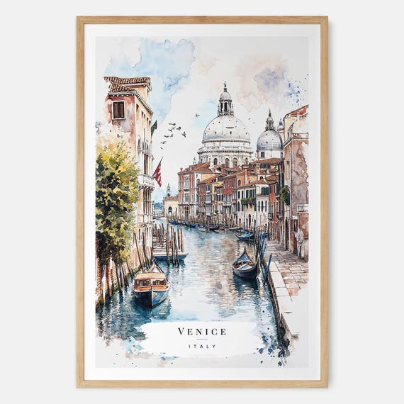 Venice Italy Watercolor Travel Poster, Europe