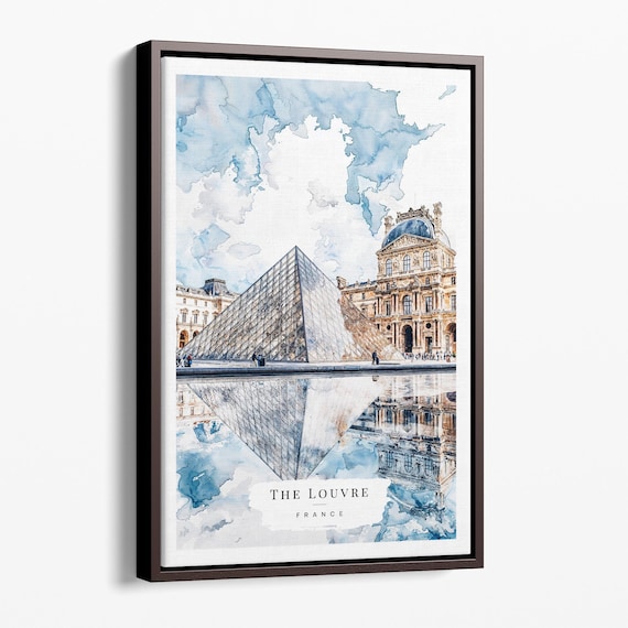 Louvre Museum Watercolor Canvas Print Paris Landmark Wall Art