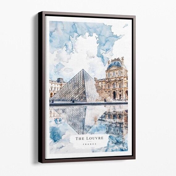 The Louvre France Pyramid Watercolor Paris Landmark Art Poster