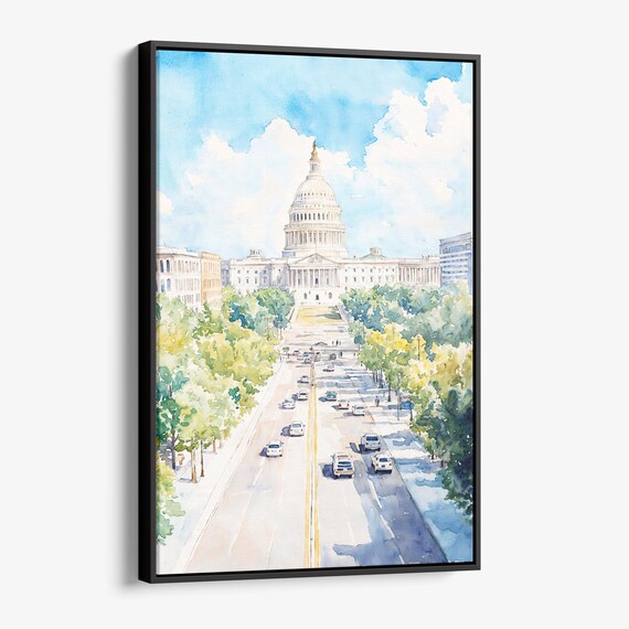Washington DC US Capitol Building Watercolor Cityscape Poster