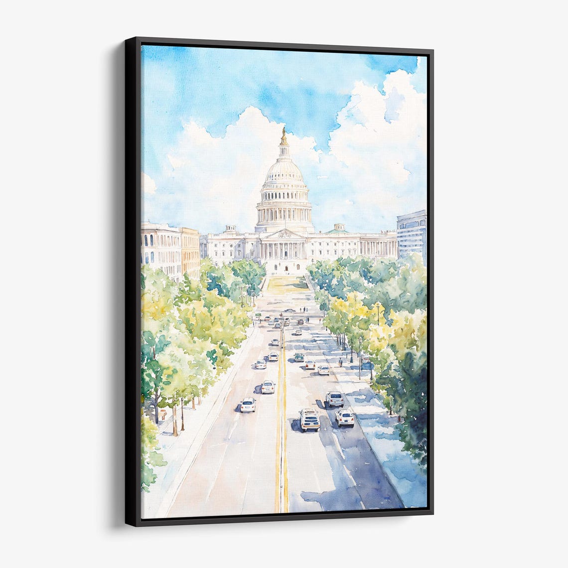 Washington DC US Capitol Building Watercolor Cityscape Poster