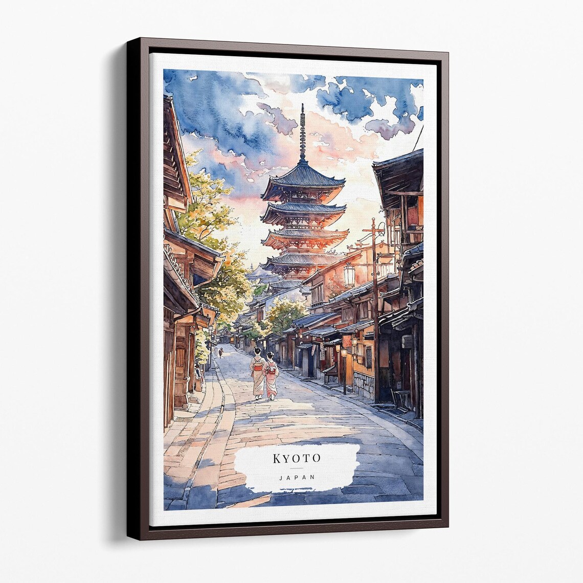 Kyoto Japan Yasaka Pagoda Old Street Lanterns Sunset Watercolor Poster
