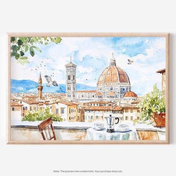 Florence Cathedral Wall Art Watercolor Cityscape Print