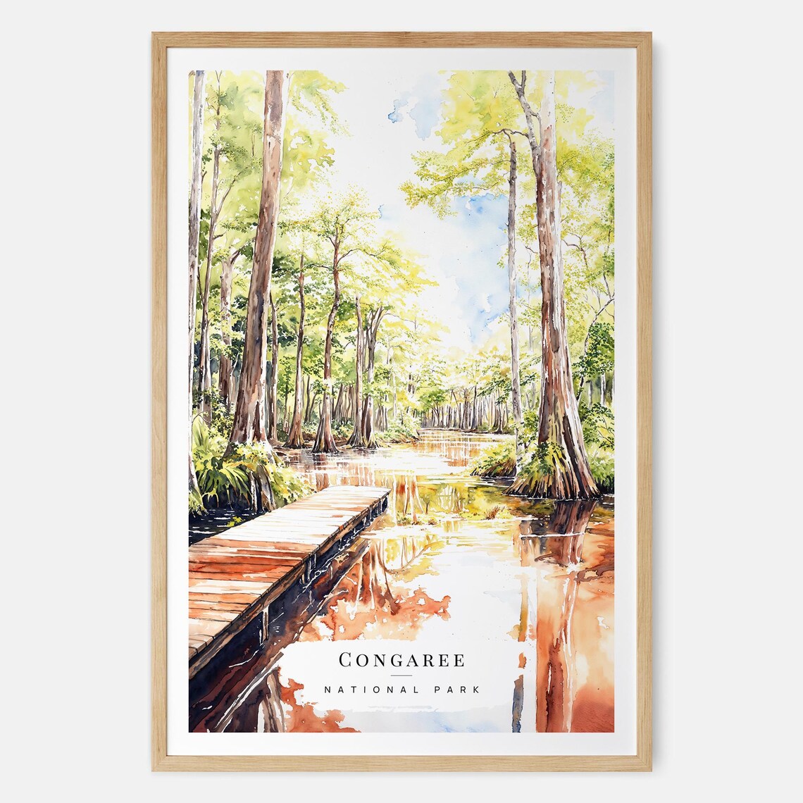 Congaree National Park South Carolina Cypress Swamp Watercolor Poster