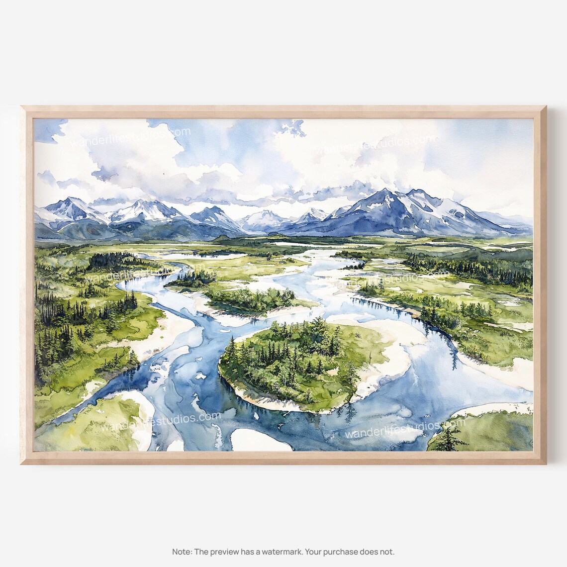 Kobuk Valley National Park Watercolor Braided River Mountain Poster