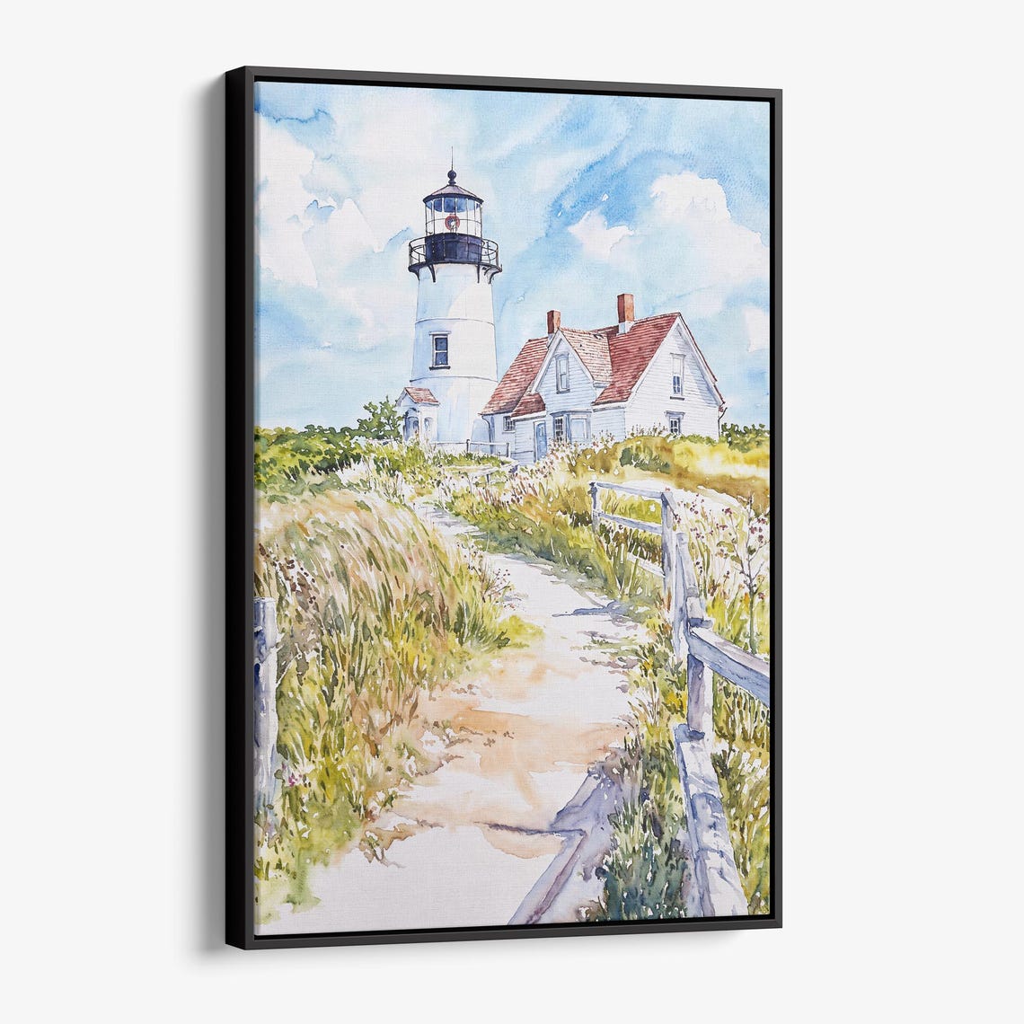 Coastal Lighthouse Keeper House Dune Watercolor Nautical Poster