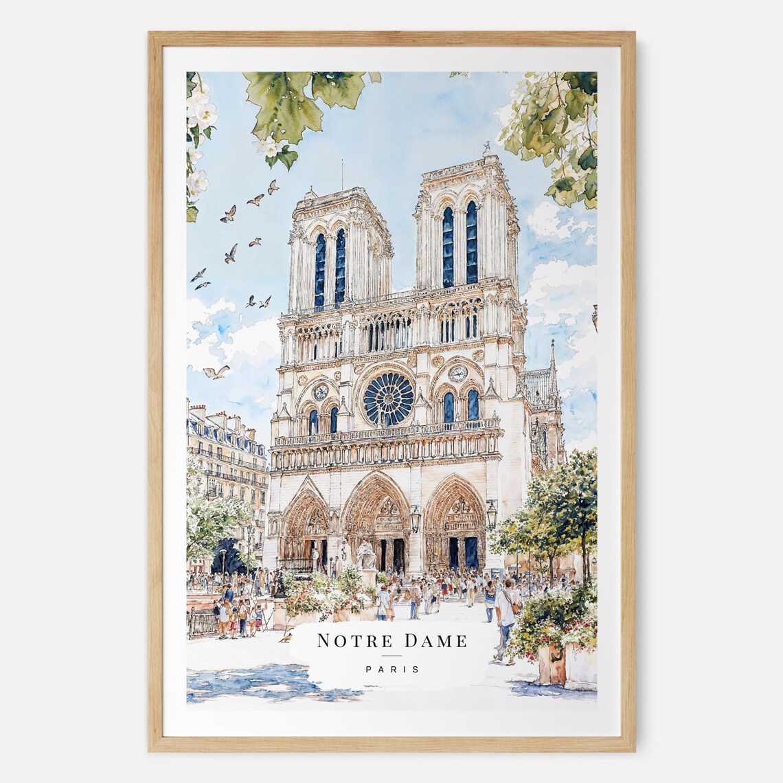 Notre Dame Cathedral Paris Watercolor Landmark Travel Art Poster