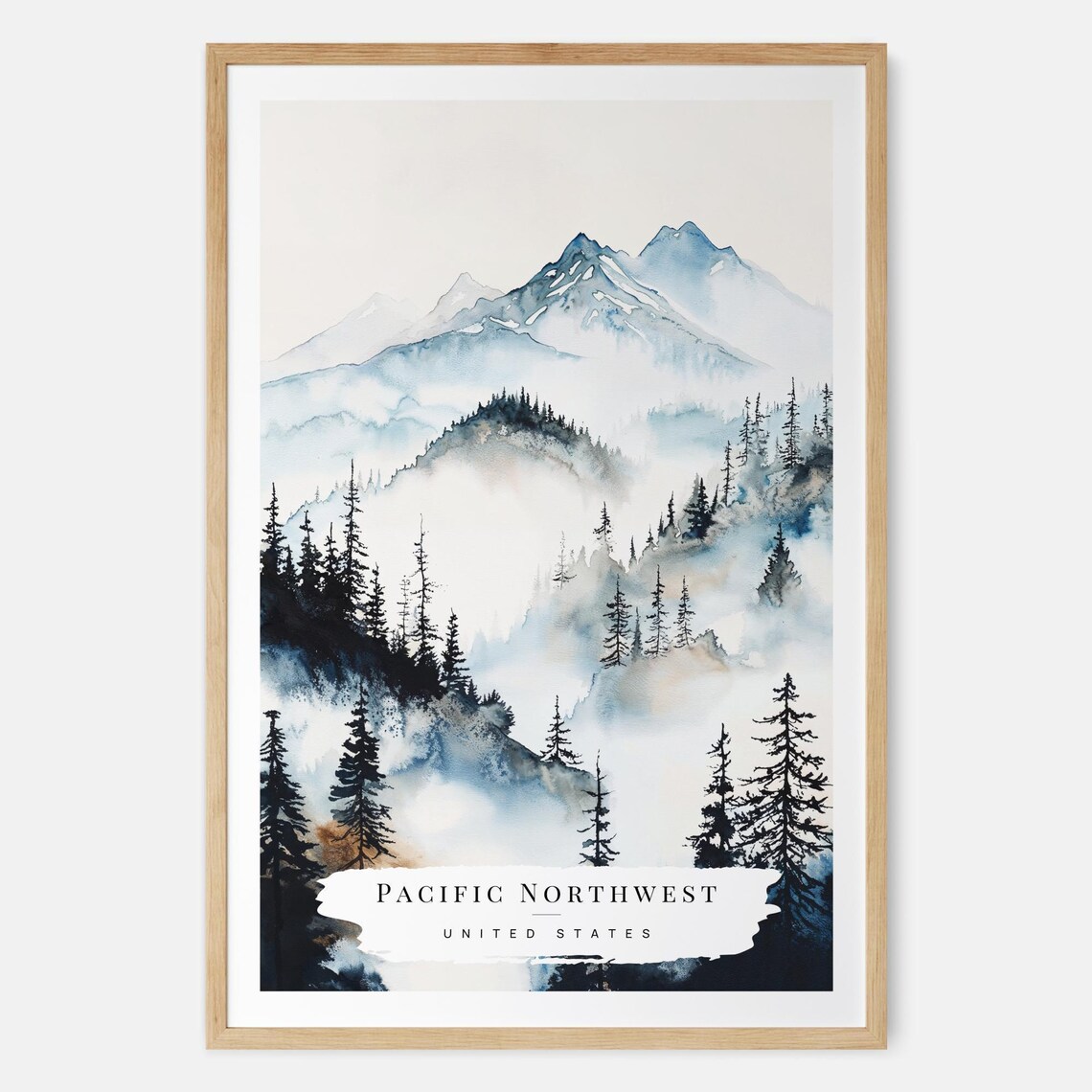 Pacific Northwest Watercolor Art Print, Washington State