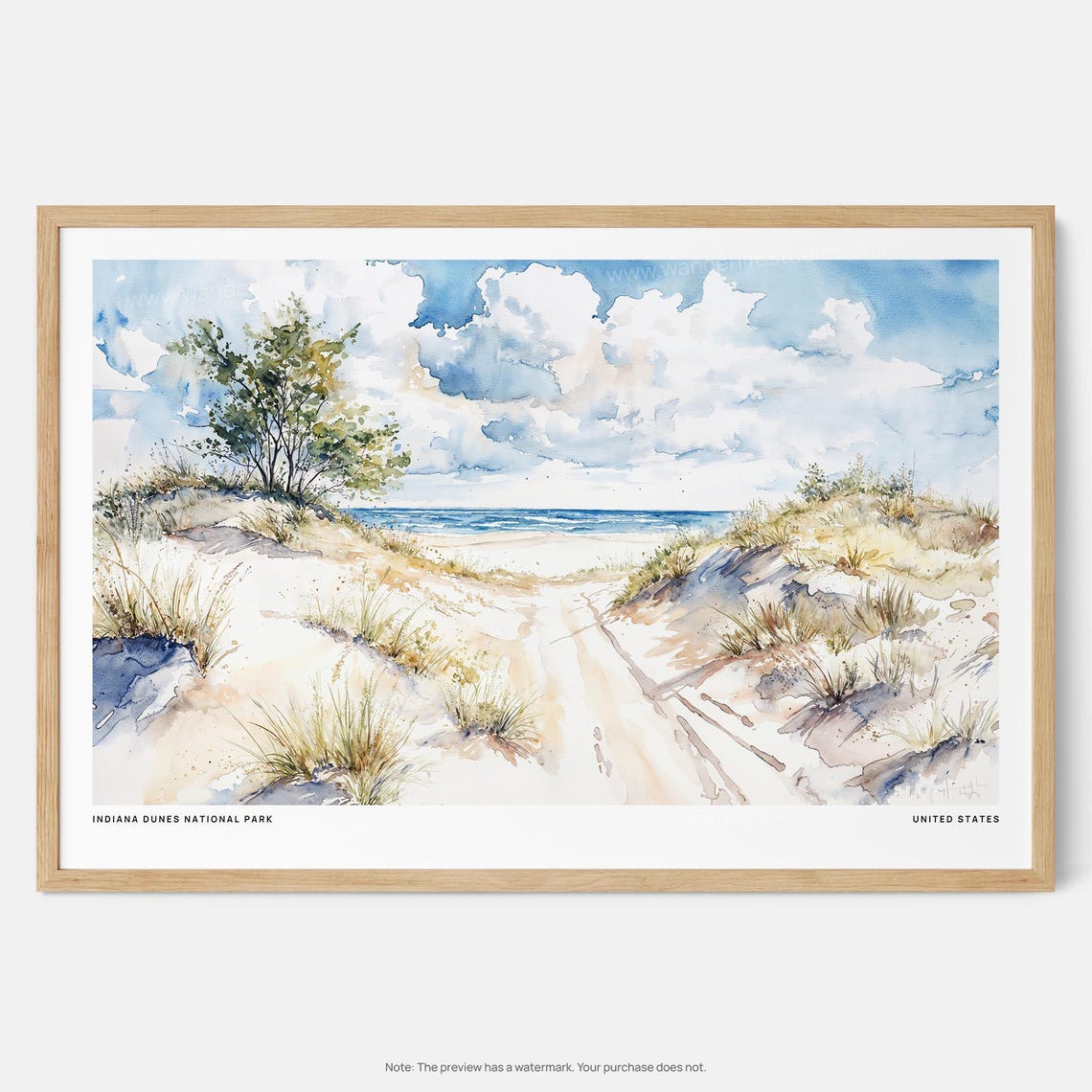Indiana Dunes National Park Beach Watercolor Landscape Poster