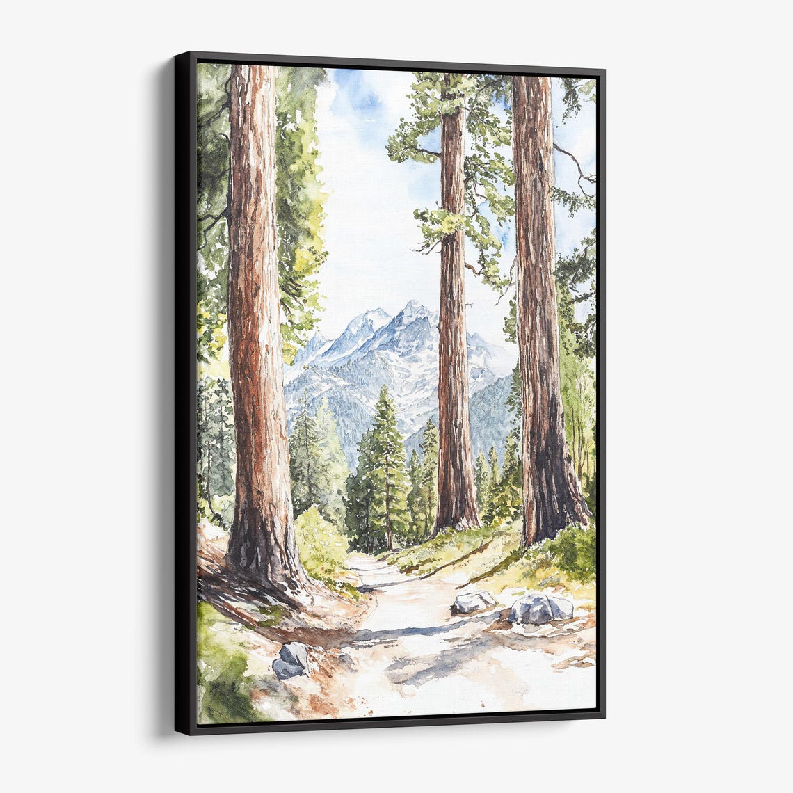 Tall Pine Forest Trail Watercolor Mountain View Nature Poster