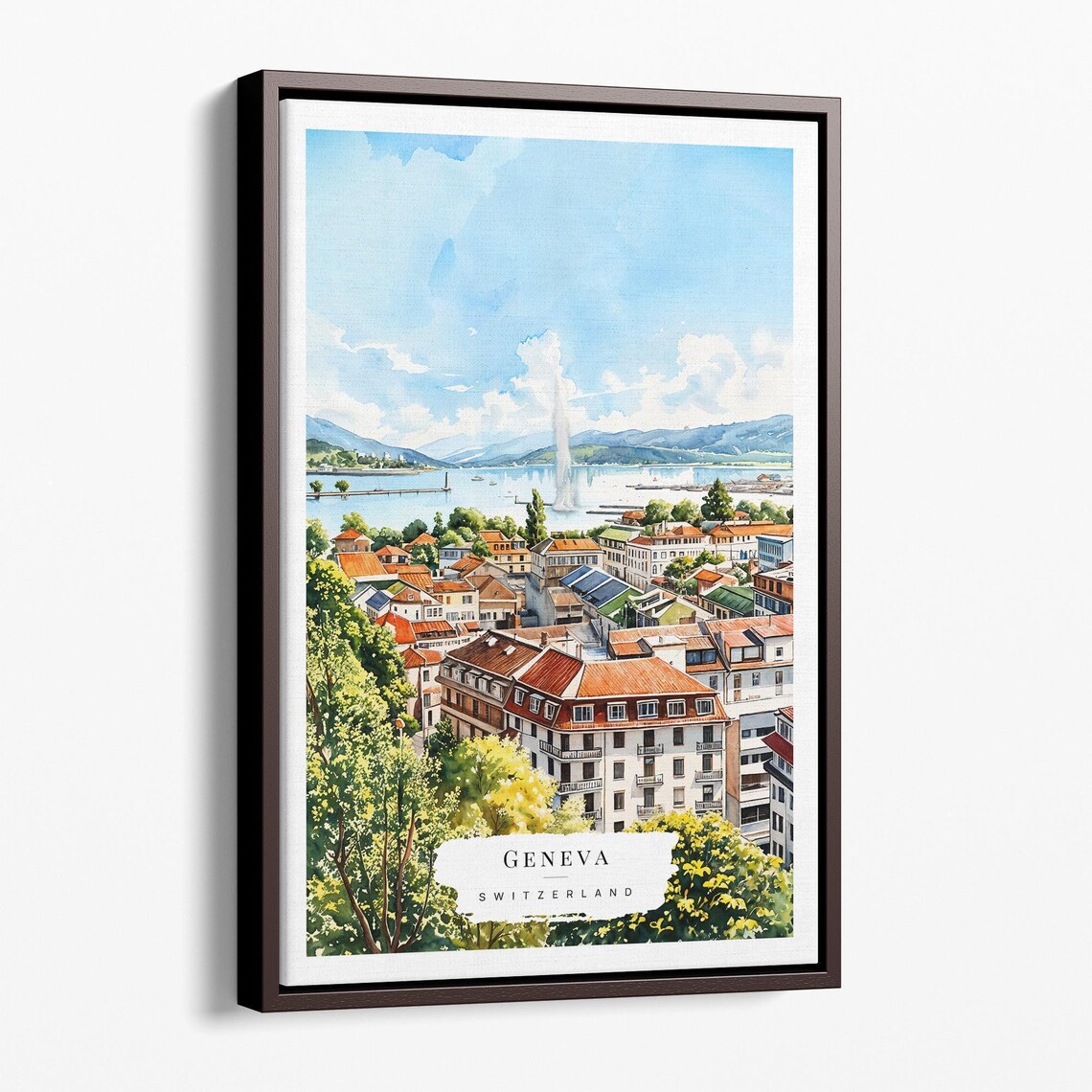 Geneva Watercolor Canvas Art Print Framed Cityscape Wall Decor