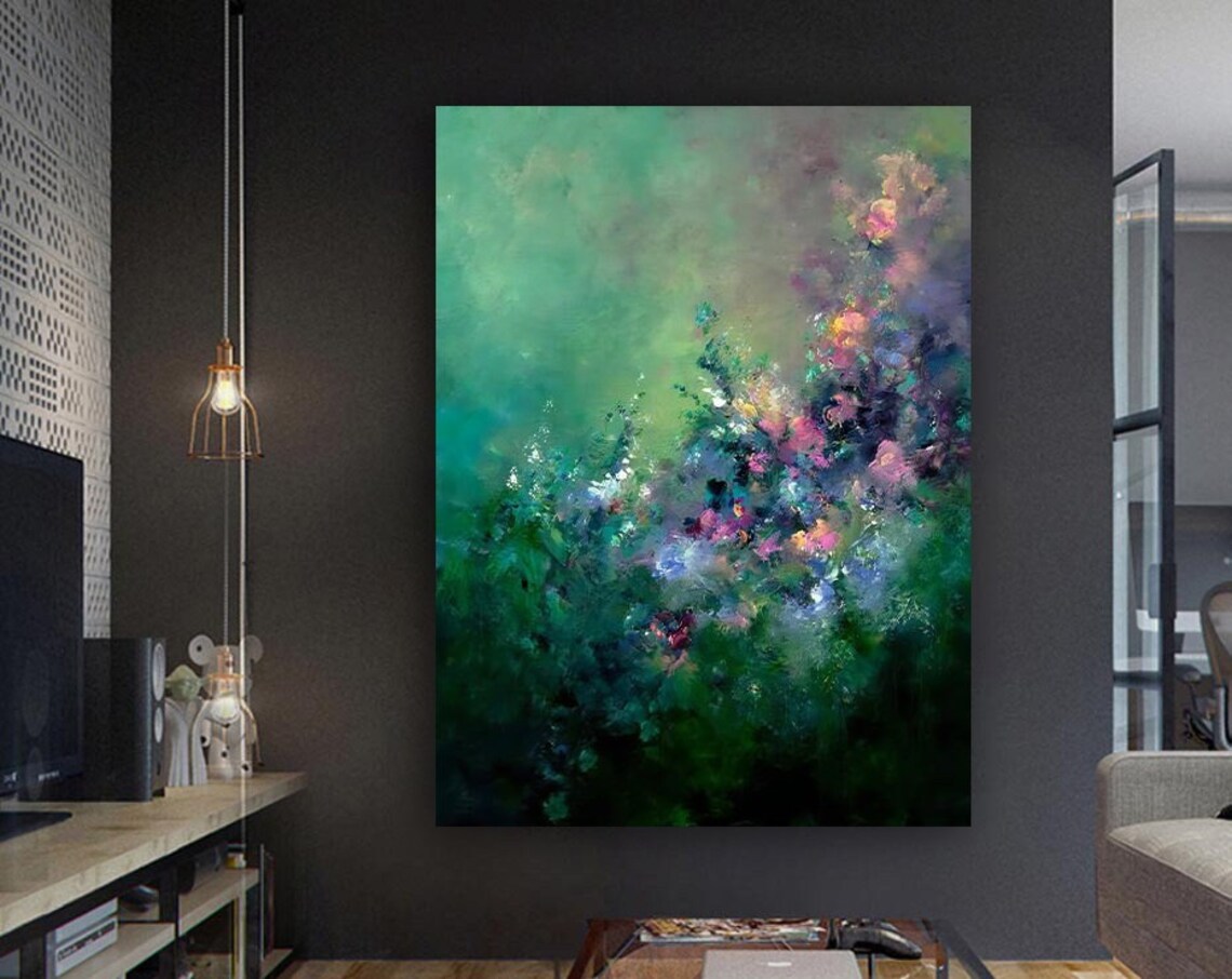 Emerald Green Abstract Floral Garden Impressionist Art Poster