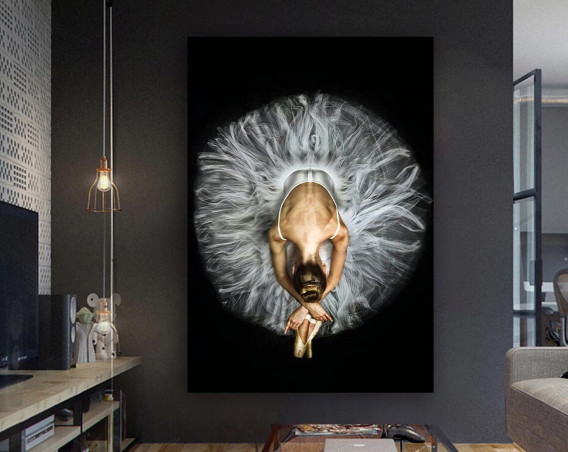 Aerial View Ballerina White Tutu Halo Pointe Shoes Black Art Print