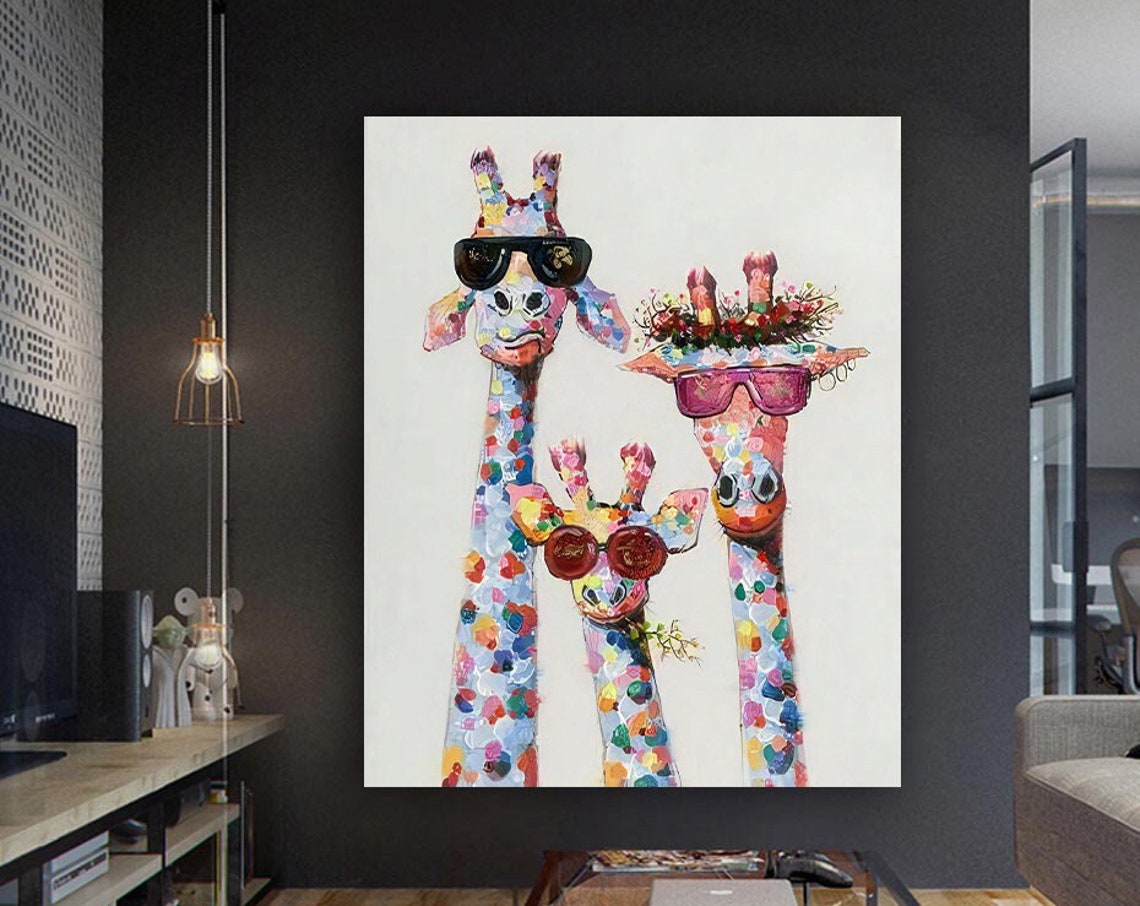 Three Colorful Giraffes Wearing Sunglasses Fun Pop Art Wall Poster