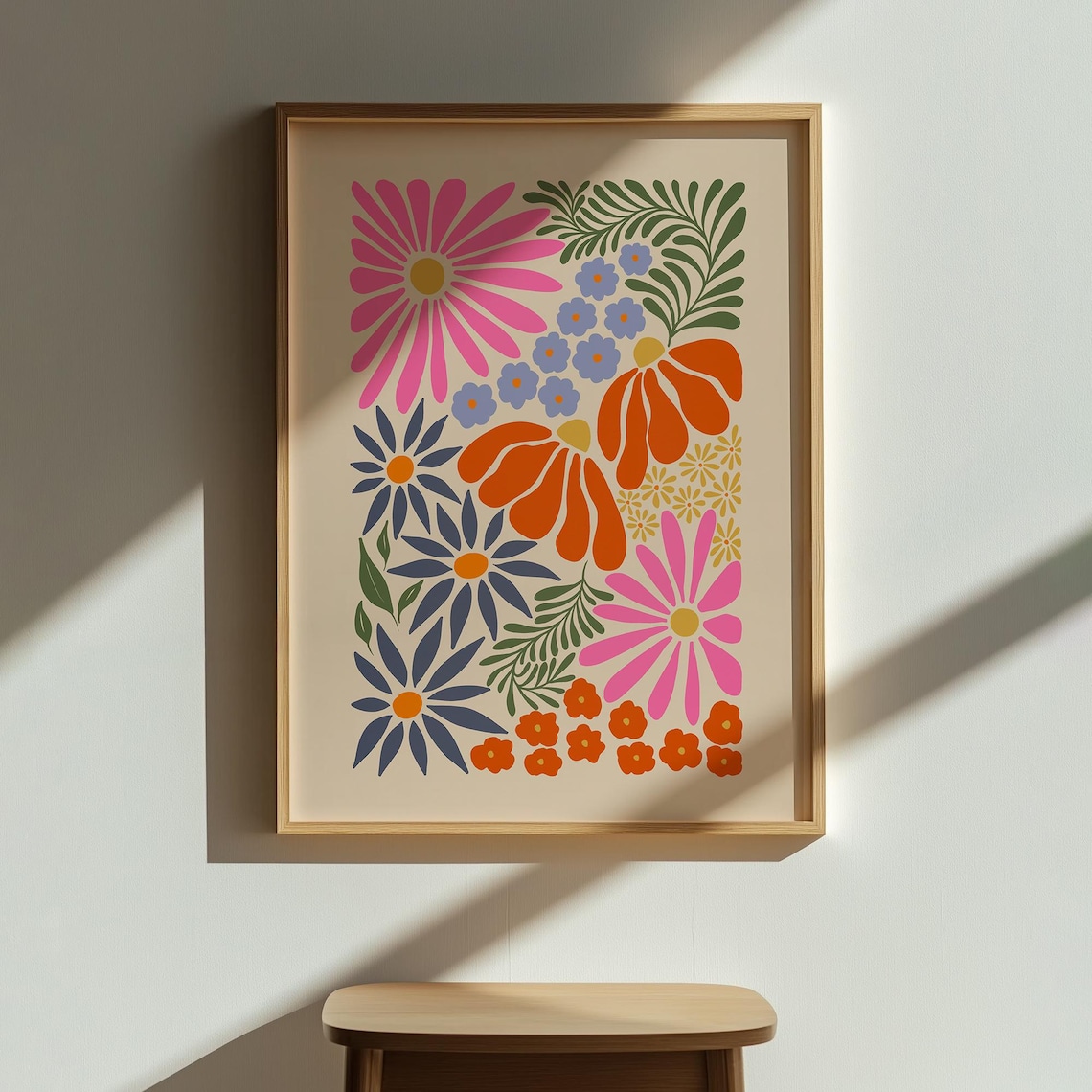 Retro Flower Garden in Pink Orange Blue Bold 70s Floral Poster