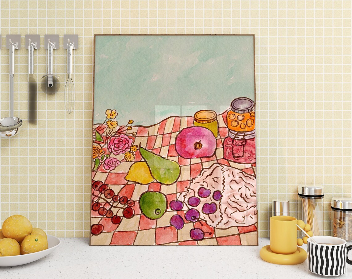 Watercolor Fruit Still Life Art Print, Kitchen Decor