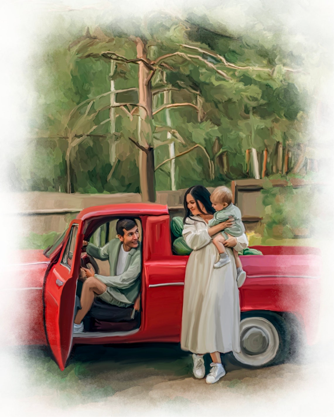 Father Walking With Two Young Sons on a Countryside Path Poster - Image 2
