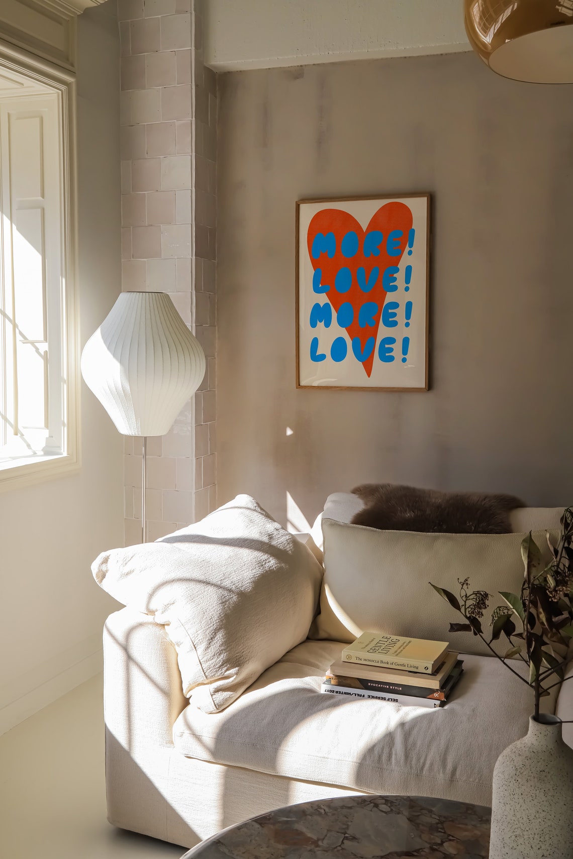 More Love More Love Bold Blue Orange Heart Typography Quote Poster - Image 5
